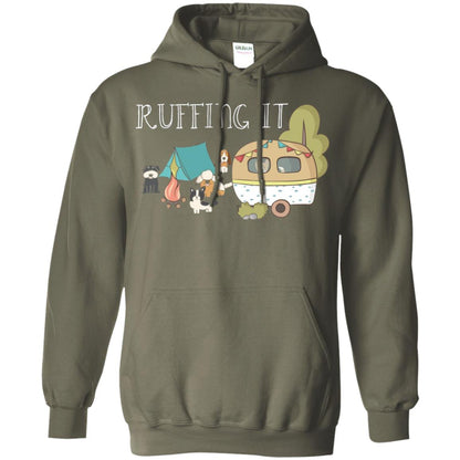 Ruffing It Camping With Dogs Camper T-shirt Military Green