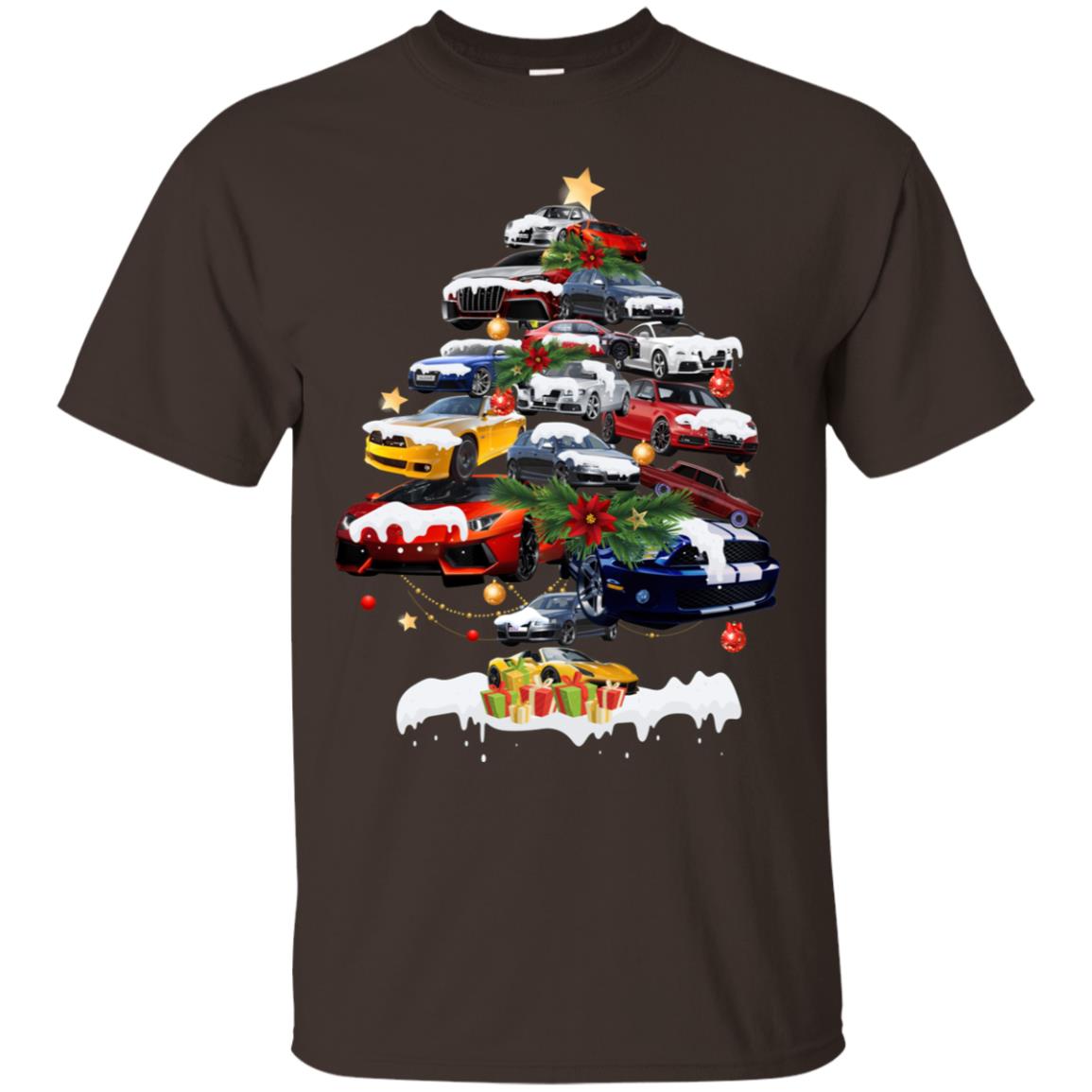 Cars Christmas Tree X-mas Gift Shirt For Mens Or Womens Dark Chocolate