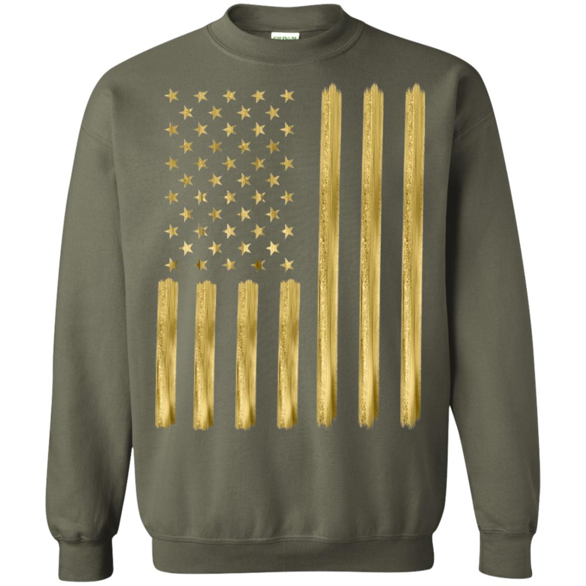 Faux Gold Paint American Flag T-shirt Military Green