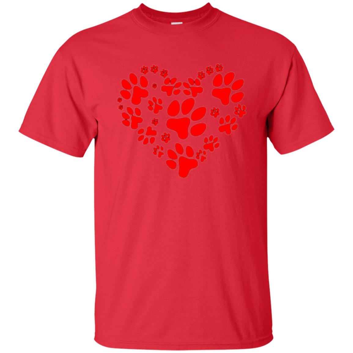 Dog Lover T-shirt Dog Paw Heart Valentine T-shirt Red