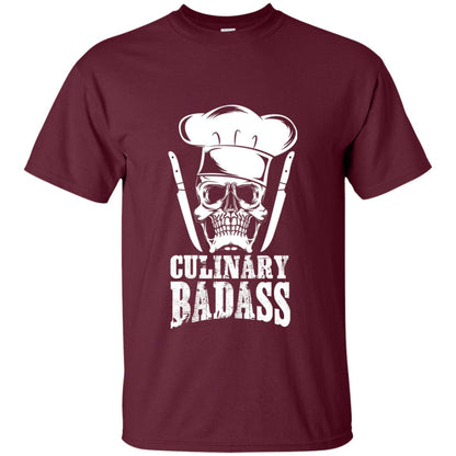 Culinary Badass Funny Chef Skull Knifes Cooking Tshirt Maroon