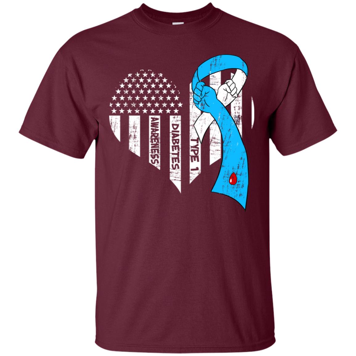 Diabetes Awareness Type 1 Ribbon Flag Shirt Maroon