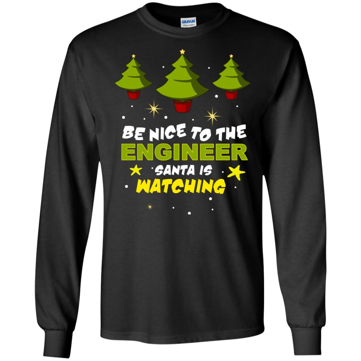 Be Nice To Be Engineer Santa Is Watching X-mas Gift Shirt Black
