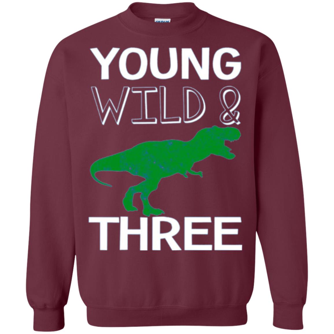Dinosaur T-shirt Young Wild And Three Maroon