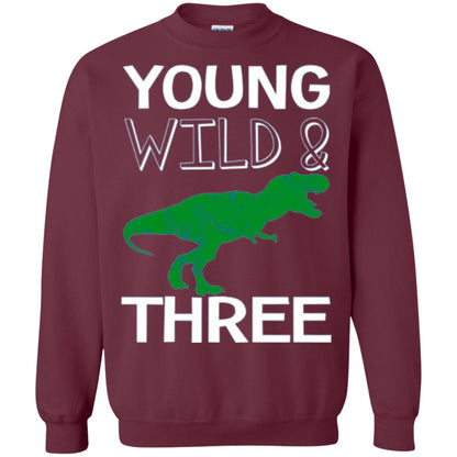 Dinosaur T-shirt Young Wild And Three Maroon