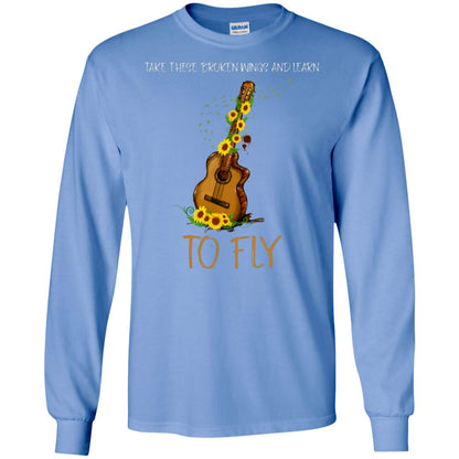 Take These Broken Wings And Learn To Fly Guitar Quote Shirt Carolina Blue
