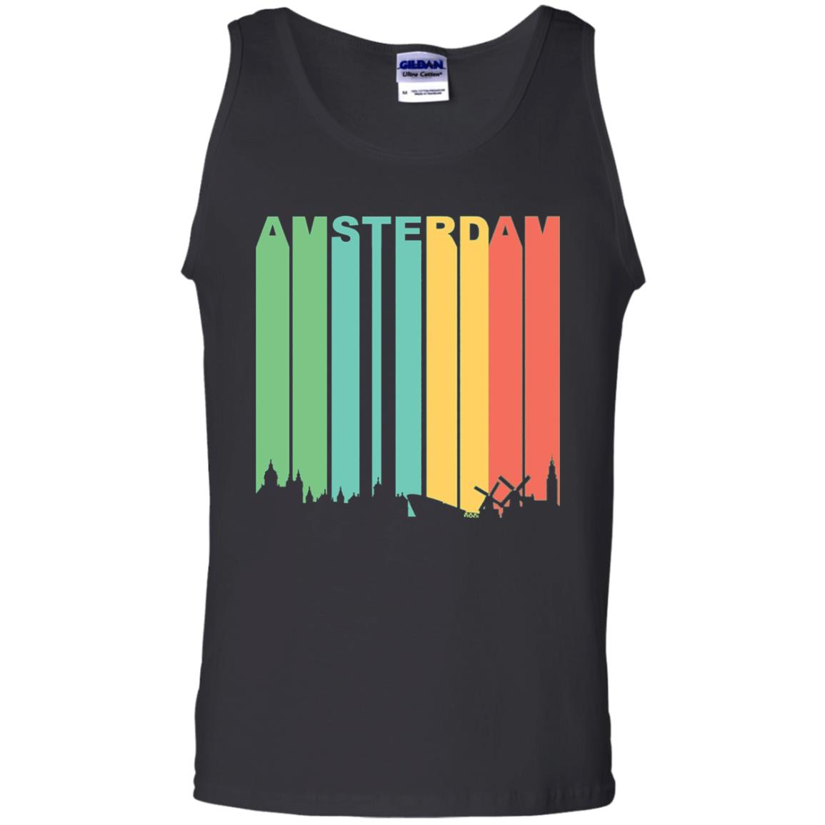 Retro Amsterdam Netherlands Cityscape Downtown Skyline Shirt Black