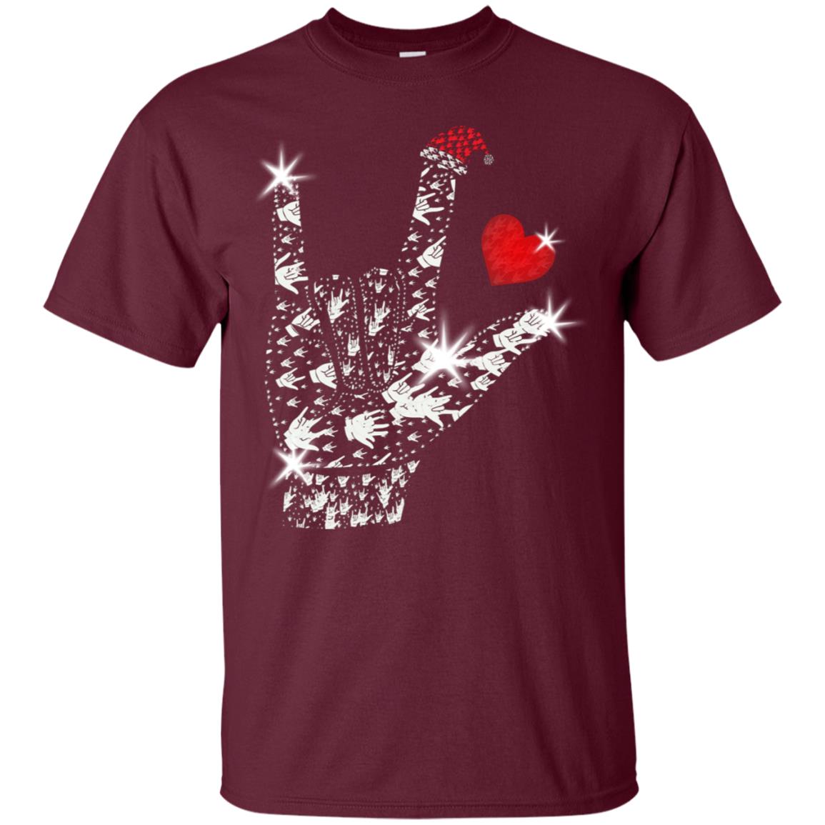Rocknroll Sign Hand With Santa Claus Hat X-mas Shirt For Rock Music Lovers Maroon