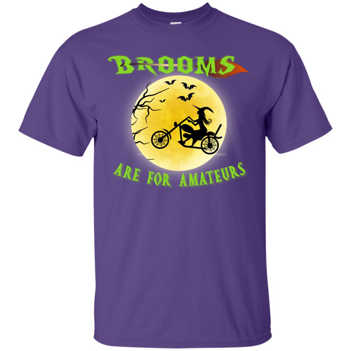 Brooms Are For Amateurs Witches Ride A Motorcycle Funny Halloween Shirt Purple