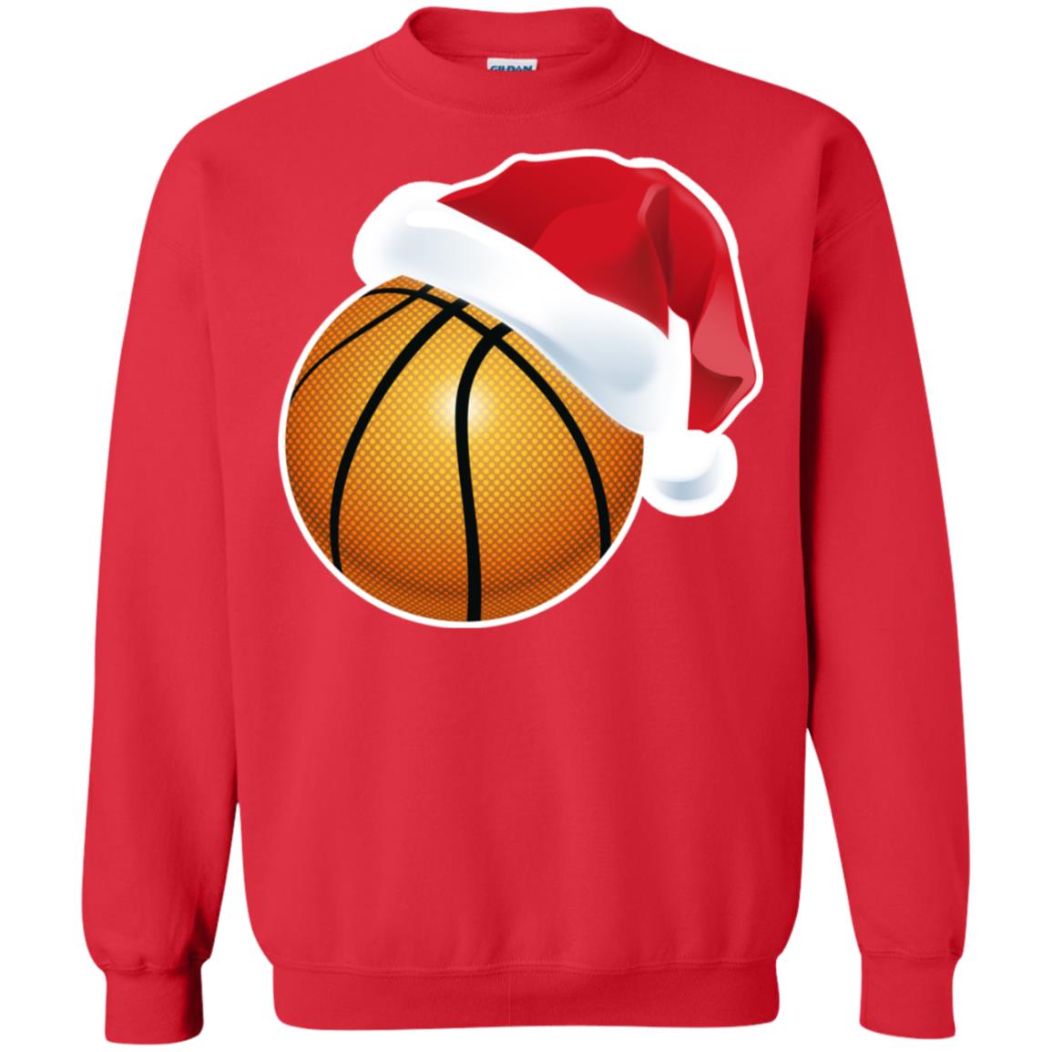 Basketball With Santa Claus Hat X-mas Shirt For Basketball Lovers Red