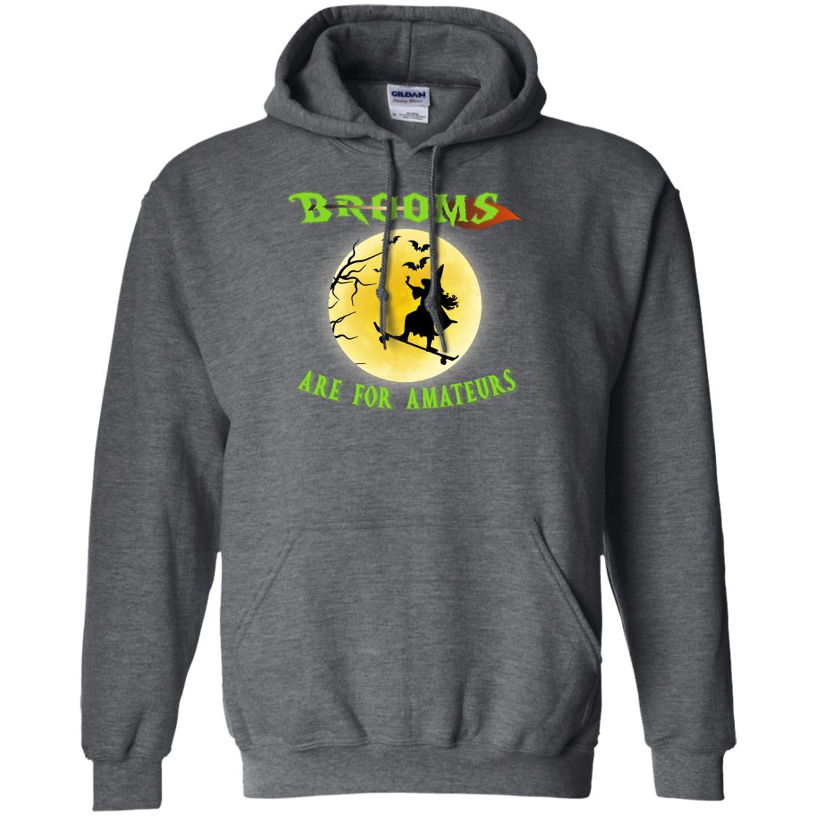 Brooms Are For Amateurs Witches Ride Skateboard Funny Halloween Shirt Dark Heather