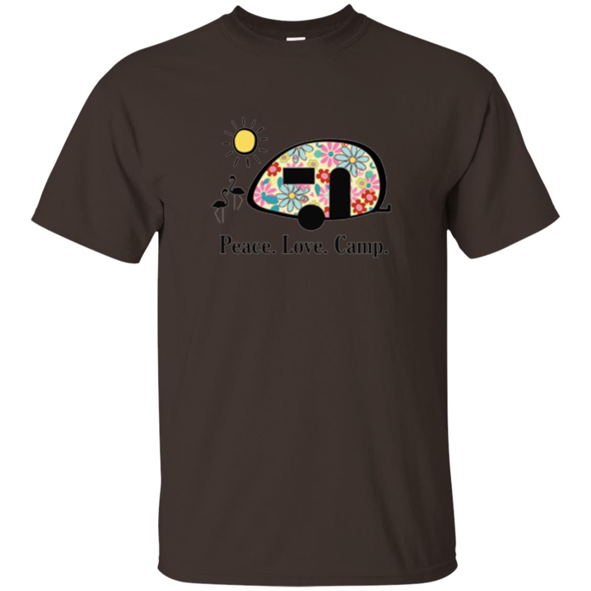 Camping Lover T-shirt Peace Love Camp Dark Chocolate