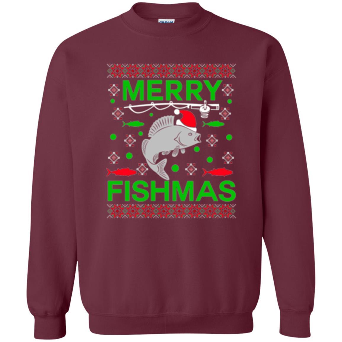 Christmas T-shirt Merry Fishmas Merry Christmas Fisherman Maroon