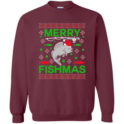 Christmas T-shirt Merry Fishmas Merry Christmas Fisherman Maroon