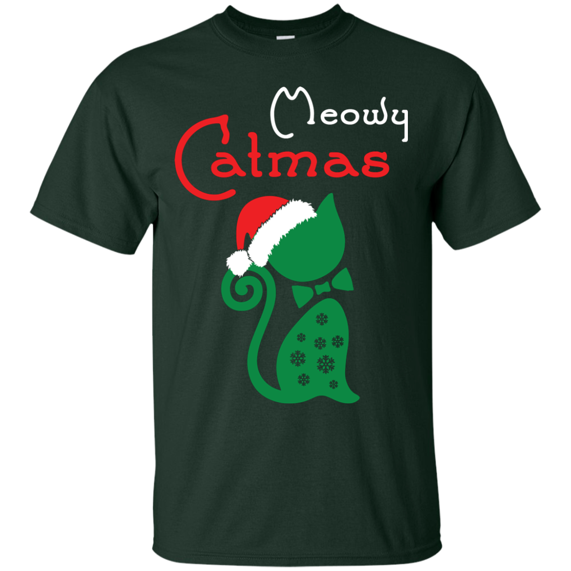 Cat Christmas T-Shirt Meowy Catmas Forest Green