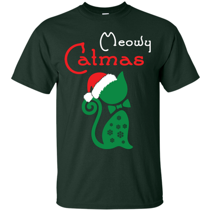 Cat Christmas T-Shirt Meowy Catmas Forest Green