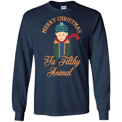 Christmas T-shirt Merry Christmas Ya Filthy Animal Navy