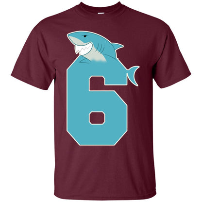 6th Birthday Shark Party Shirt Maroon
