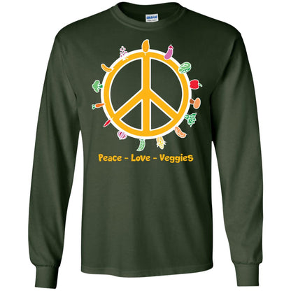 Vegetarian T-shirt Peace Love Veggies Forest Green