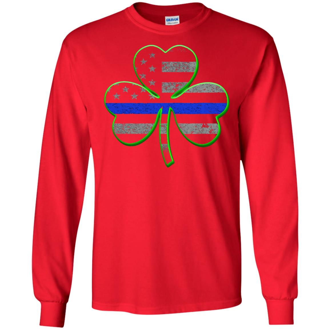 Thin Blue Line St Patrick_s Day Clover T-shirt Red