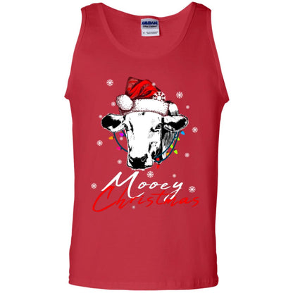 Mooey Merry Christmas X-mas Cow With Santa Hat And Lights Gift Shirt Red