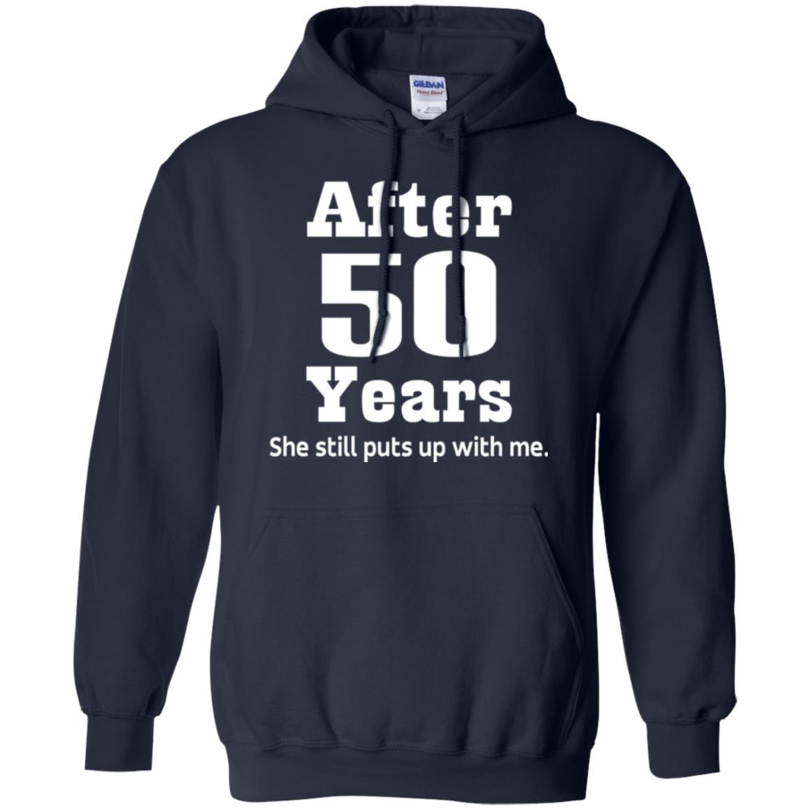 50th Anniversary T-shirt She Still Put Up With Me Navy