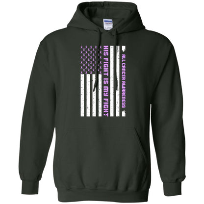 All Cancer Awareness His Fight Is My Fight Lavender Ribbon Stars Flag Of Usa Shirt Forest Green