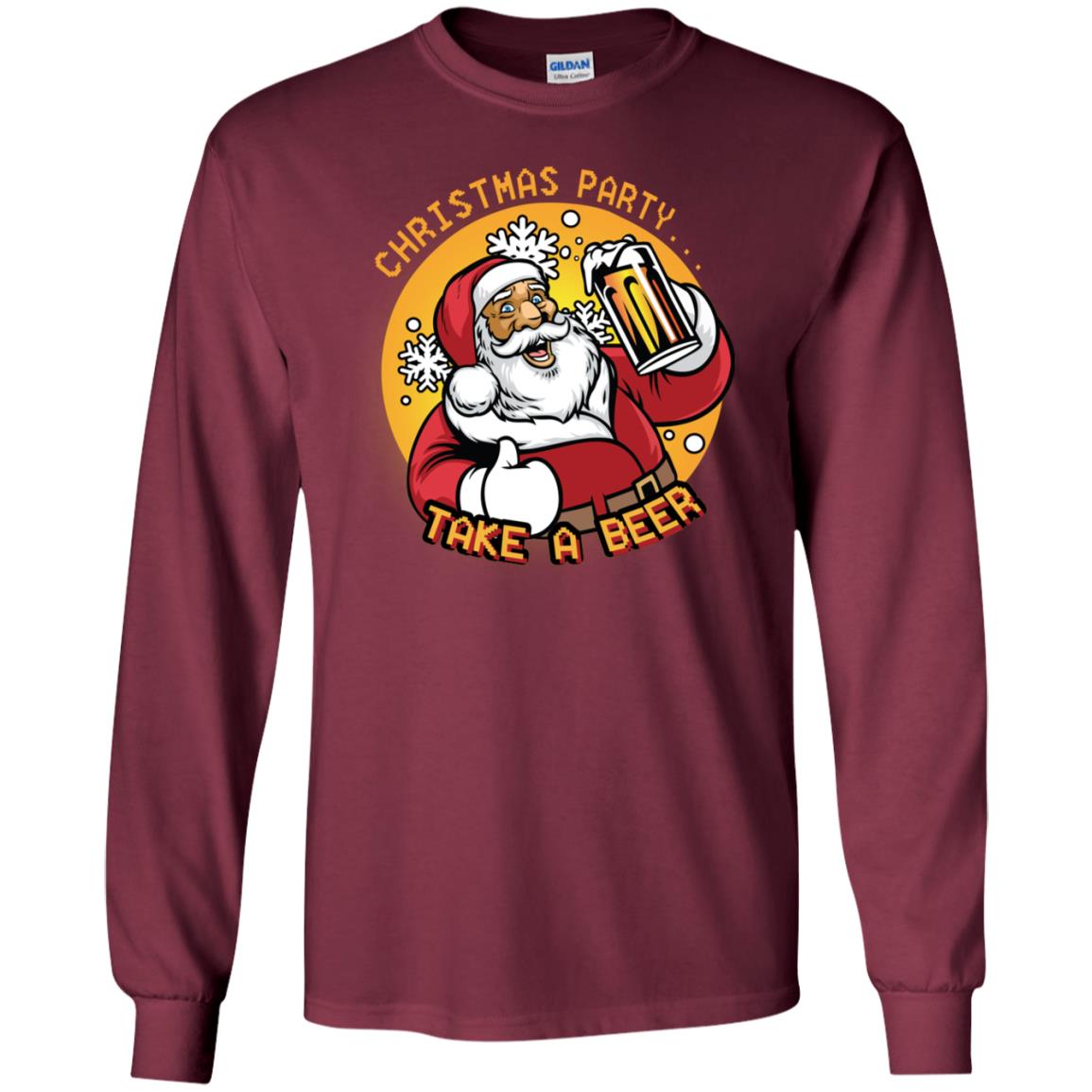 Christmas Party Take A Beer Santa X-mas Gift Shirt Maroon