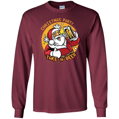 Christmas Party Take A Beer Santa X-mas Gift Shirt Maroon