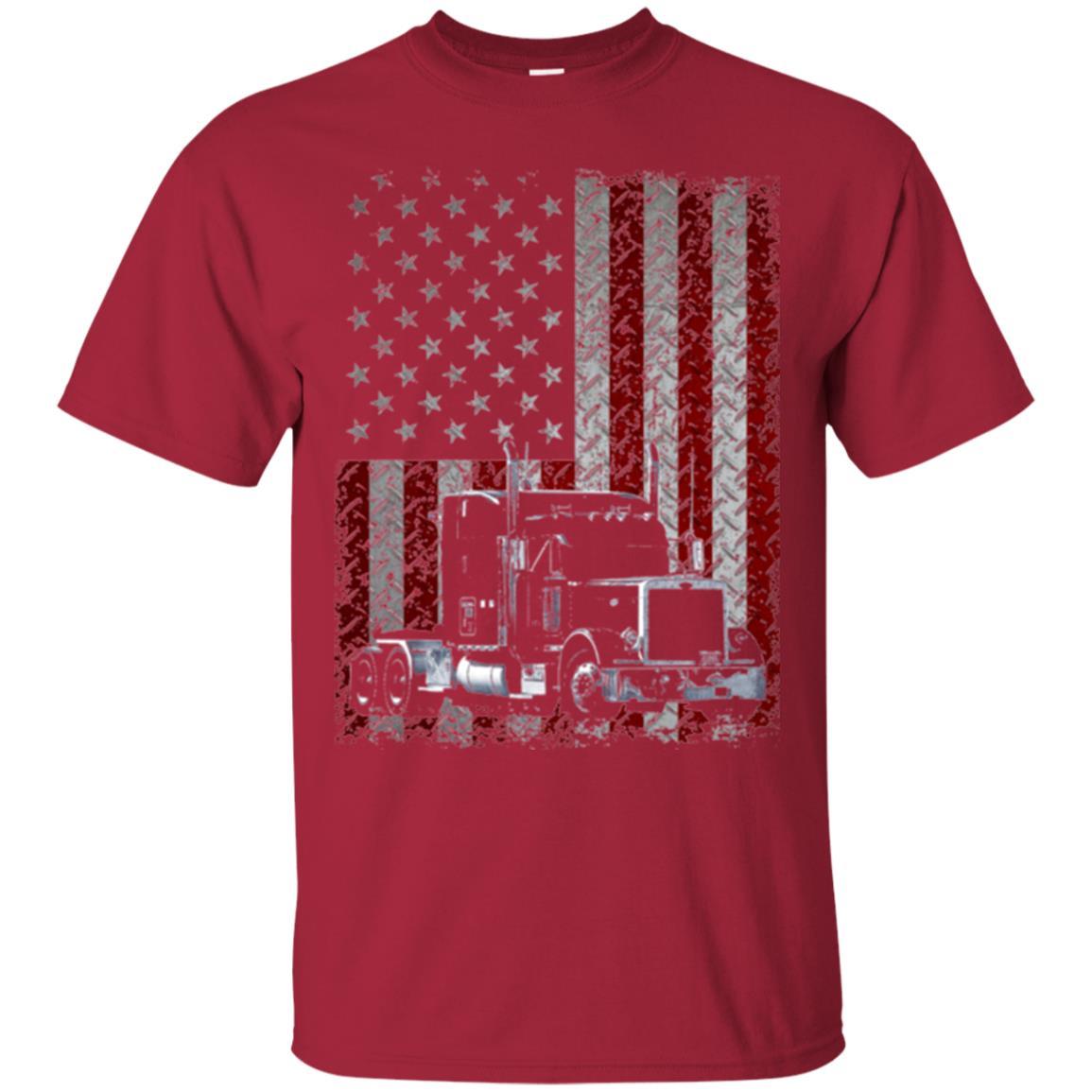 Trucker T-shirt Truck Driver American Flag Cardinal