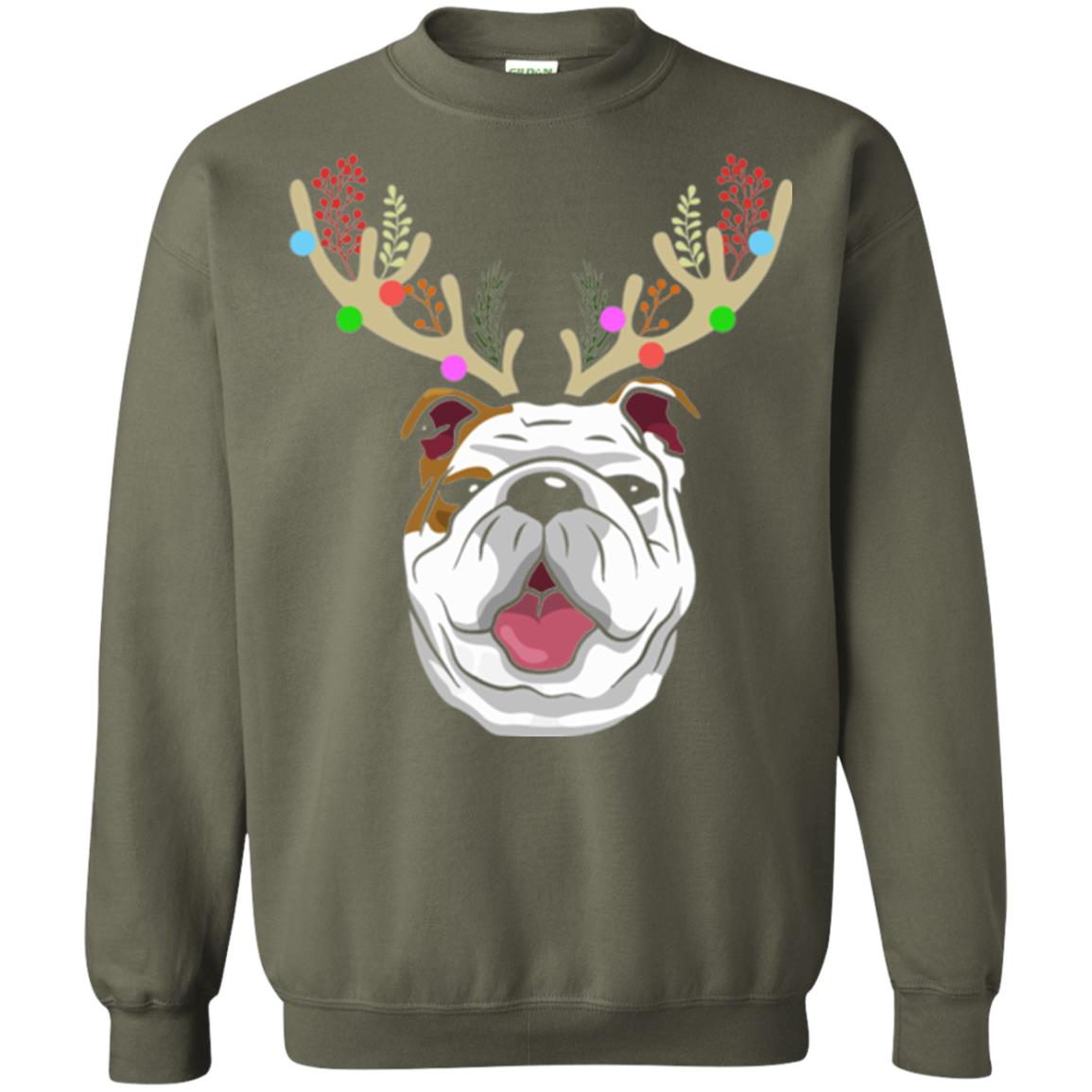 Dog Lovers T-shirt Funny Bulldogs With Antlers Military Green