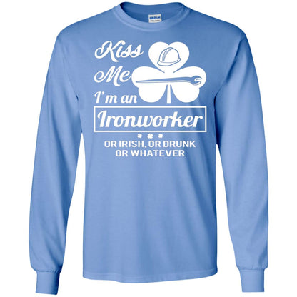 Funny St Patricks Day Shirt Kiss Me I Am An Ironworker Carolina Blue