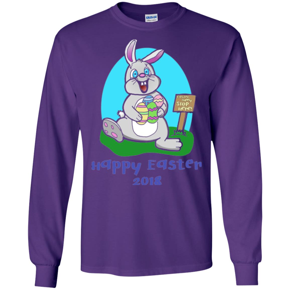 Easter Bunny Stop Here Funny Easter Day T-shirt Purple