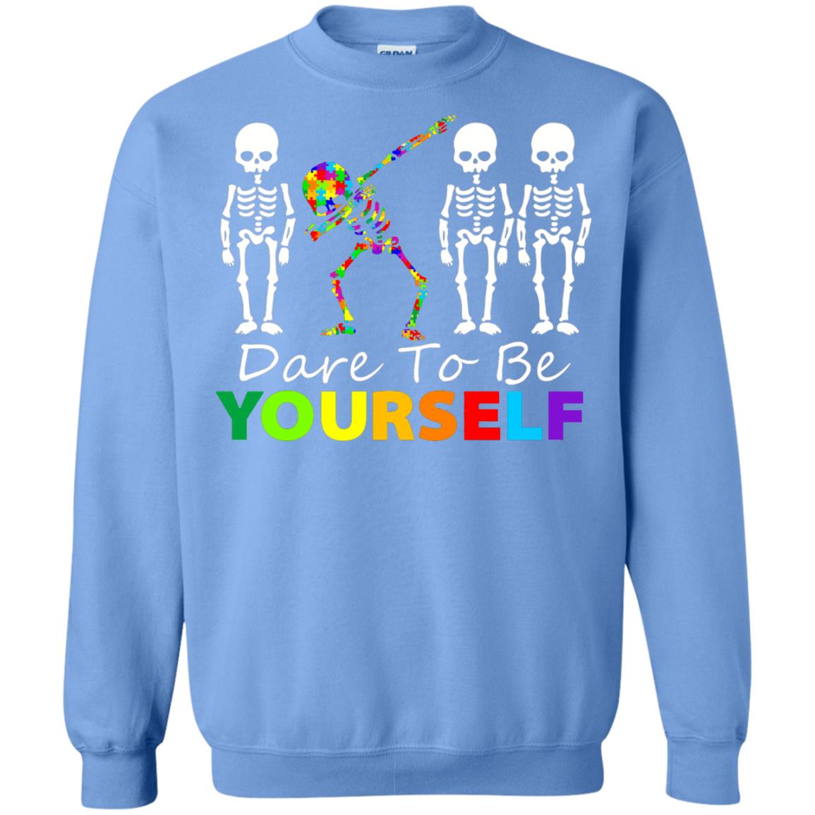 Skeleton Dabbing Dare To Be Yourself Autism Awareness Shirt Carolina Blue