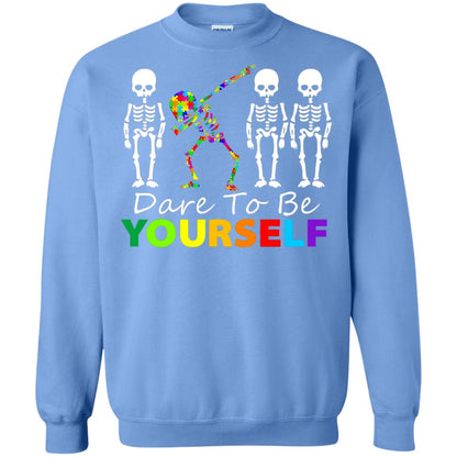 Skeleton Dabbing Dare To Be Yourself Autism Awareness Shirt Carolina Blue