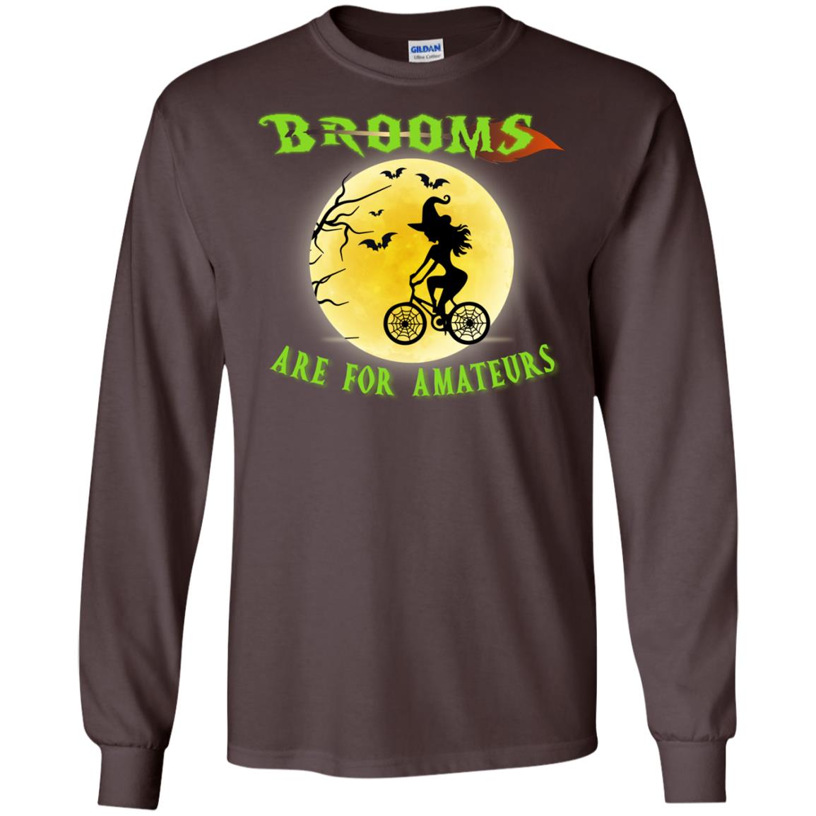 Brooms Are For Amateurs Witches Ride A Bicycle Funny Halloween Shirt Dark Chocolate