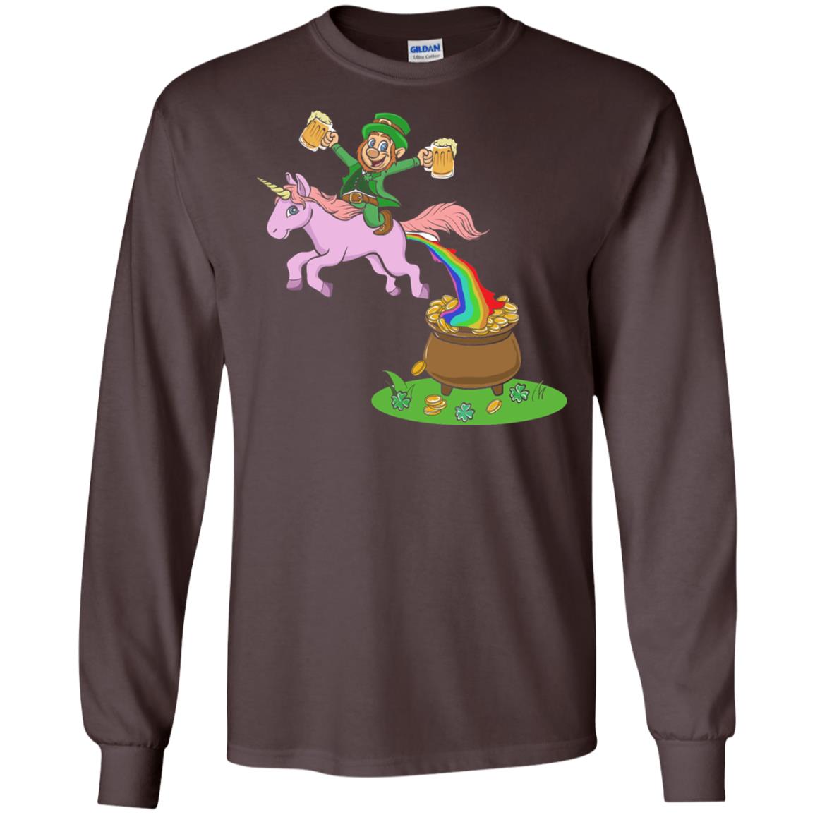 Leprechaun Riding A Unicorn Funny St Patricks Day T-shirt Dark Chocolate