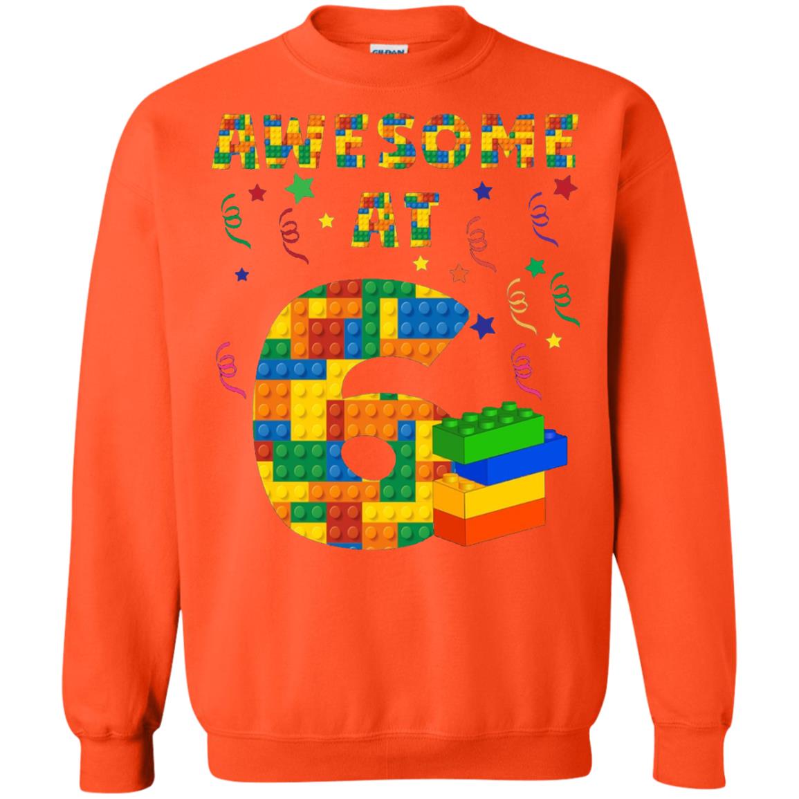 Awesome At 6 Age 6 Six Blocks Bricks Theme Shirt Orange