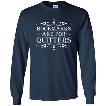 Bookworm T-shirt Bookmarks Are For Quitters Navy