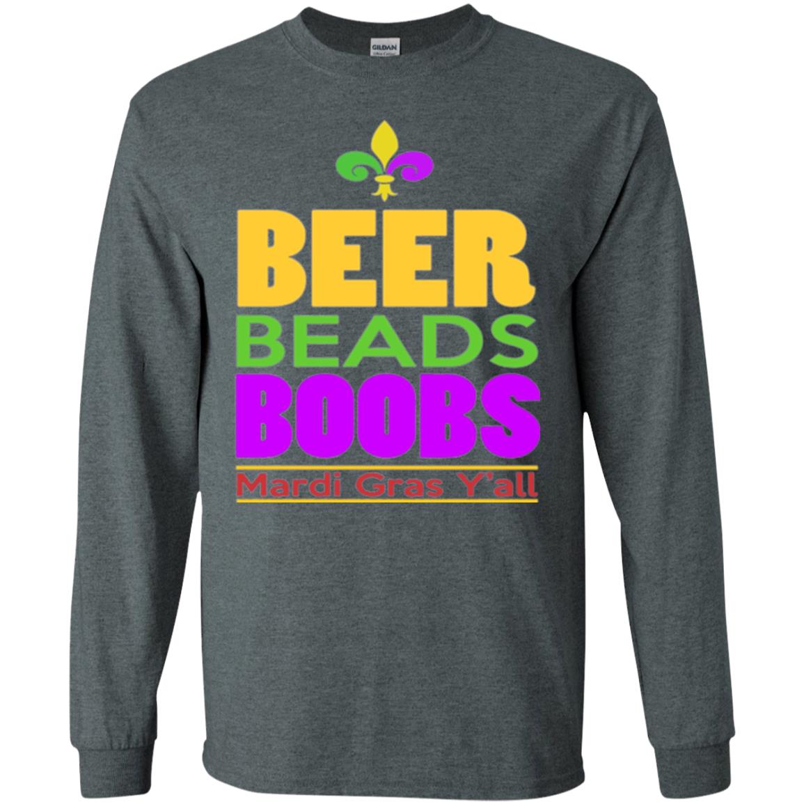 Funny Mardi Gras T-shirt Beer Beads Boobs Mardi Gras Y_all Dark Heather