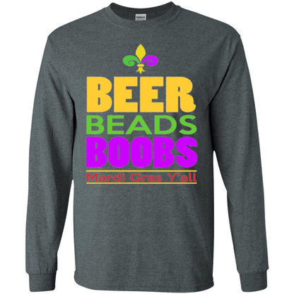 Funny Mardi Gras T-shirt Beer Beads Boobs Mardi Gras Y_all Dark Heather