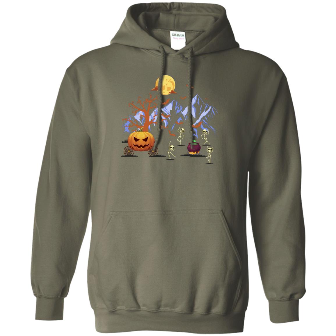 Dancing Skeleton With Pumpkin Funny Halloween Gift Shirt Military Green