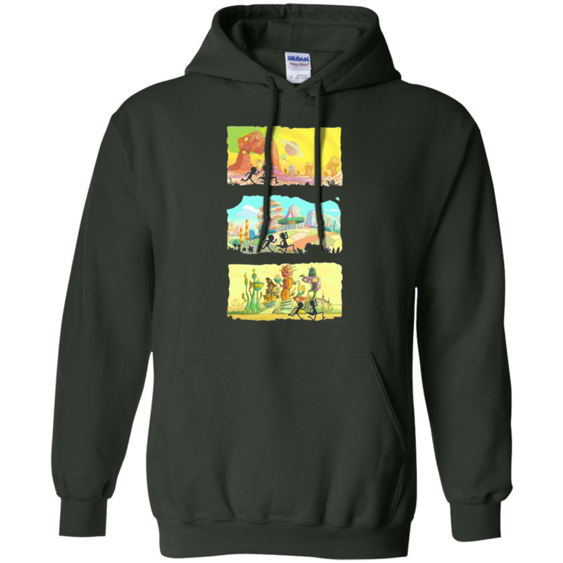 Movie T-shirt Running Silhouettes On Alien Land Forest Green