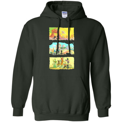 Movie T-shirt Running Silhouettes On Alien Land Forest Green