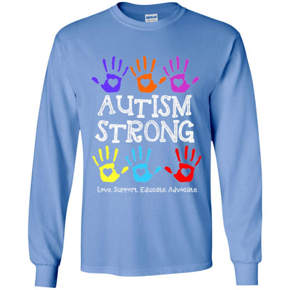 Autism Awareness T-shirt Autism Strong Love Support Educate Advocate Carolina Blue