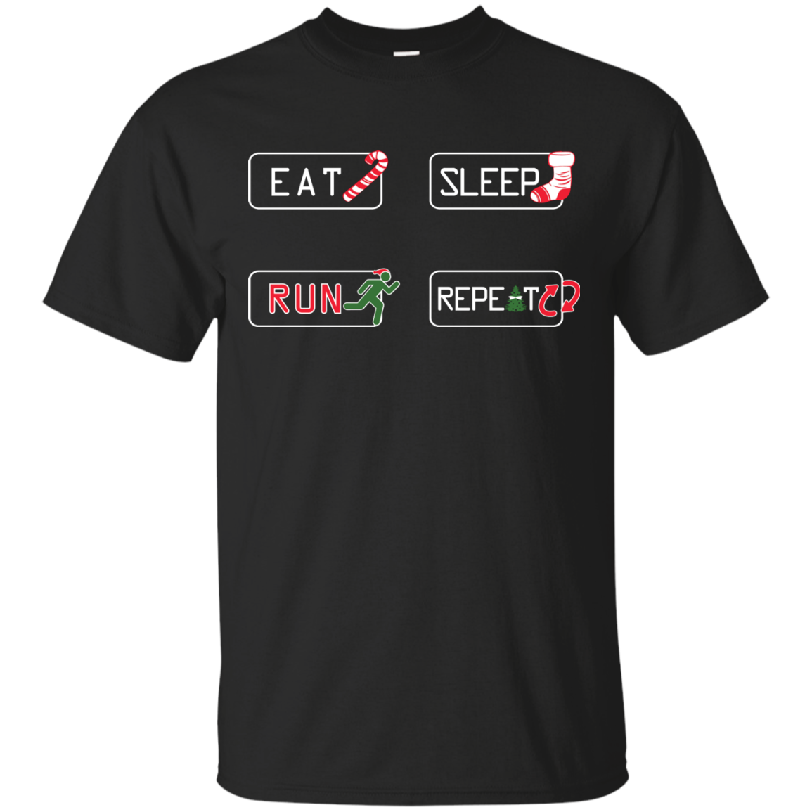 Christmas T-Shirt Eat Sleep Run Repeat Black
