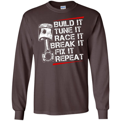Build It Tune It Race It Break It Fix It Repeat Racecar Steps T-shirt Dark Chocolate