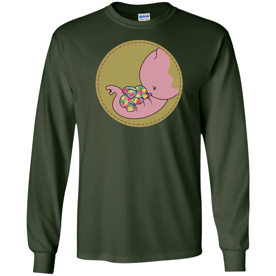 Elephant Mom And Baby Autism Awareness Shirt Forest Green