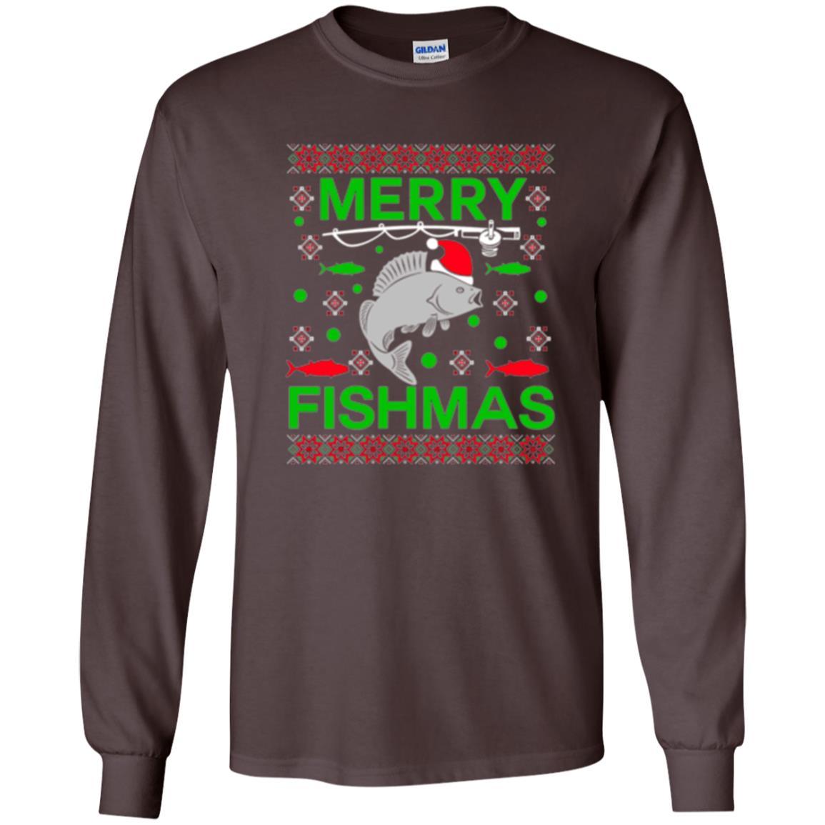 Christmas T-shirt Merry Fishmas Merry Christmas Fisherman Dark Chocolate