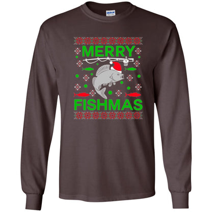 Christmas T-shirt Merry Fishmas Merry Christmas Fisherman Dark Chocolate